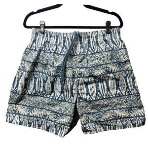 Vintage‎ 90s Swim Trunks L Silver Lake Blue White Tribal Print Board Shorts